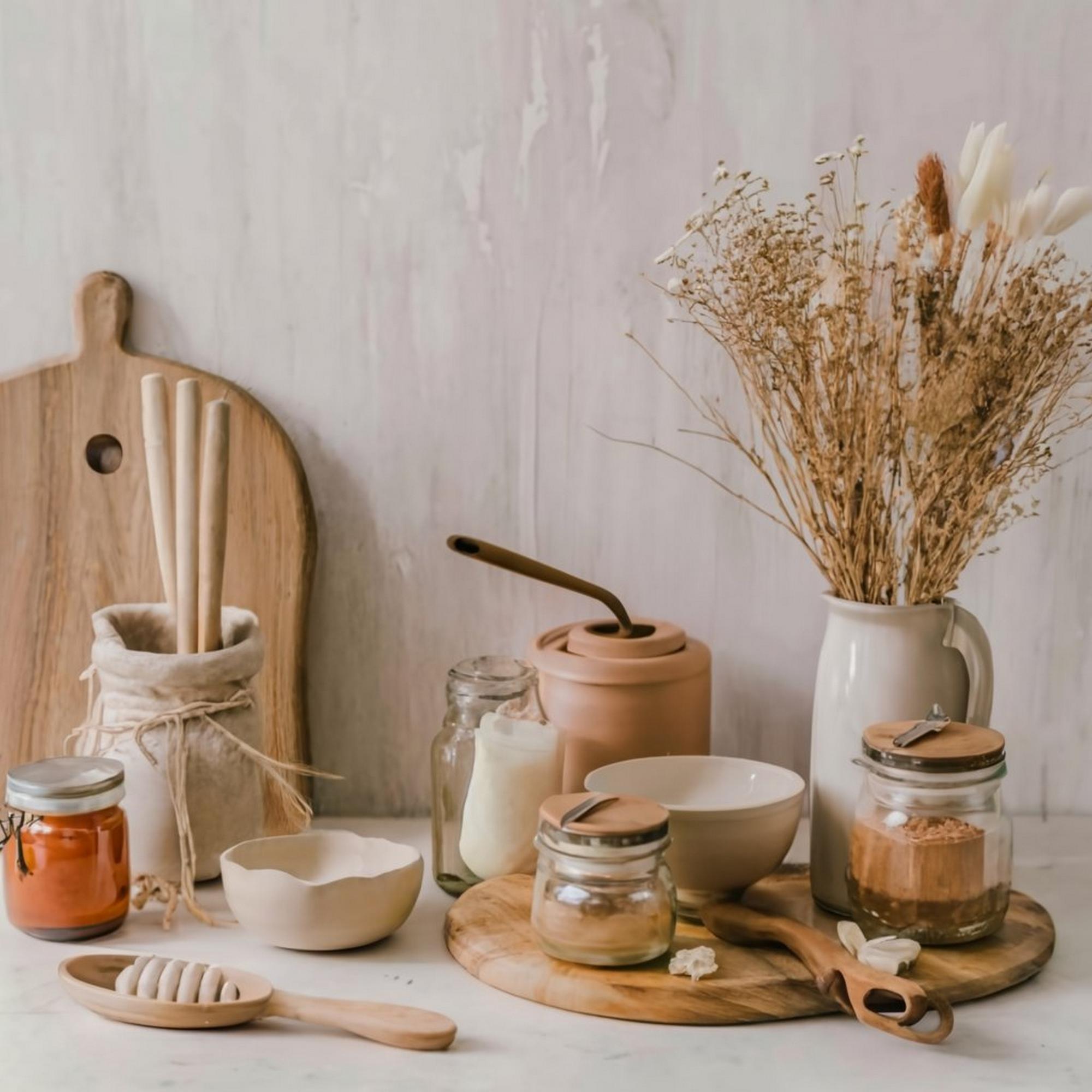 Small workshop kitchen with jars and tools
